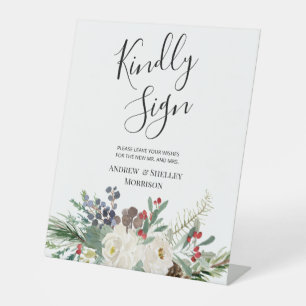 White Rose & Pine Kindly Sign Wedding Guest Book