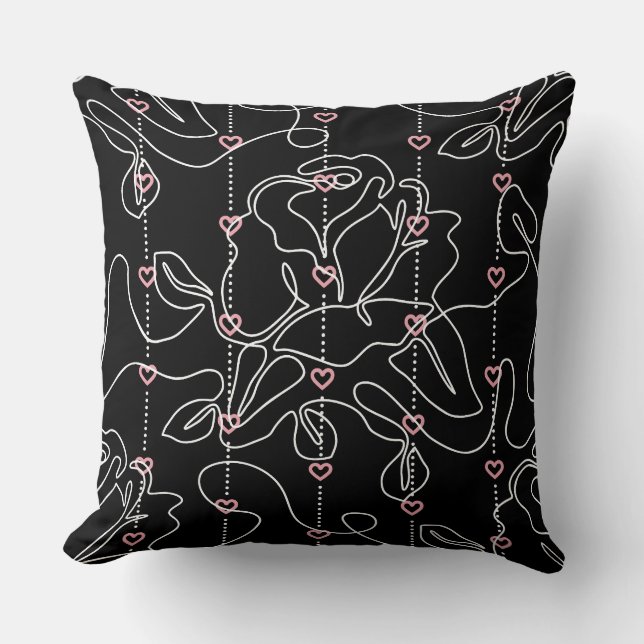 White Rose Pink Heart Graphic Pattern Cushion (Front)
