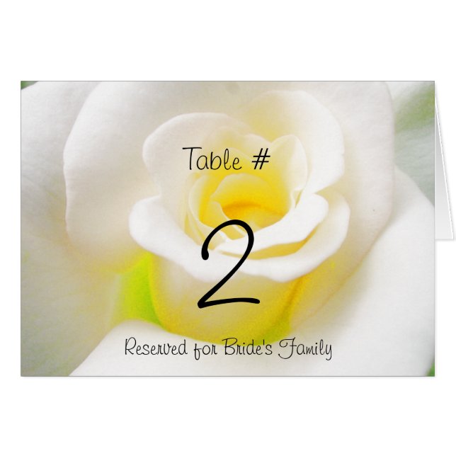 White Rose Reception Table Number (Front Horizontal)