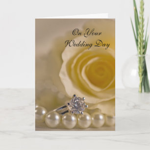 White Rose, Ring and Pearls Blended Family Wedding Card