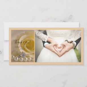 White Rose, Ring and Pearls Wedding Thank You Card