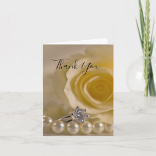 White Rose, Ring and Pearls Wedding Thank You Card