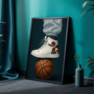 White Rose Skull High-Tops on Basketball Poster