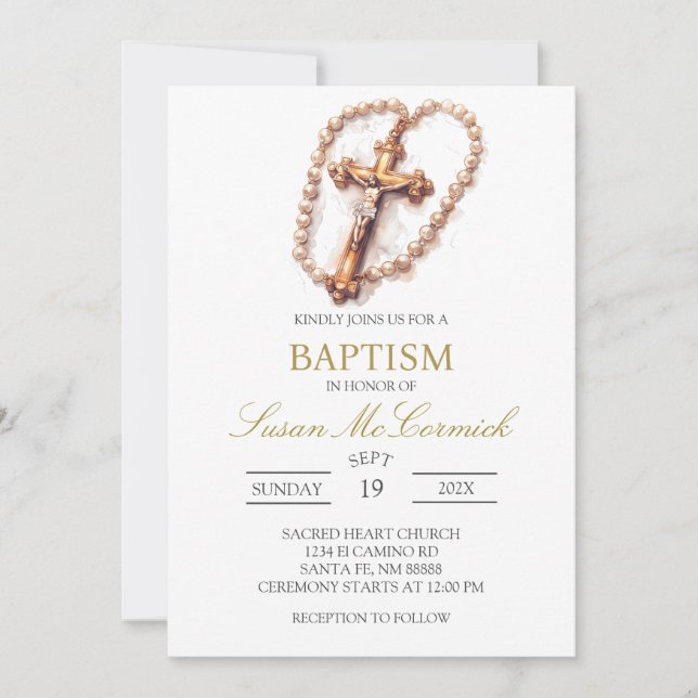 White rose Spanish baptism Invitation (Front)