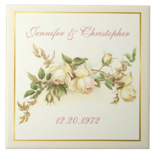 White rose spray anniversary ceramic tile