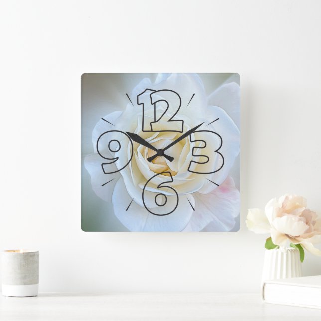 White Rose Square Wall Clock (Home)