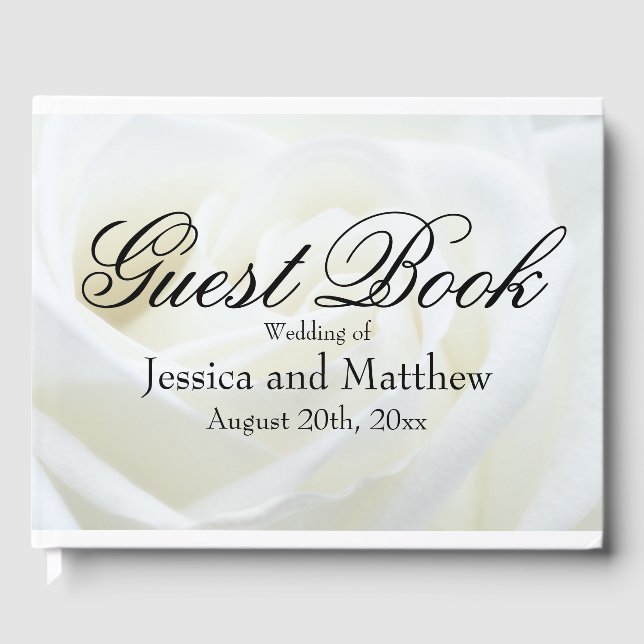 White Rose Traditional Personalised Wedding Guest Book (Front)
