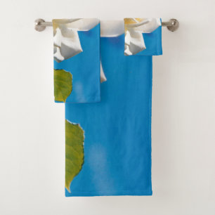 White rose under blue sky bath towel set