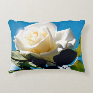 White rose under blue sky decorative cushion