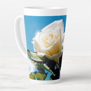 White rose under blue sky latte mug