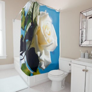 White rose under blue sky   shower curtain