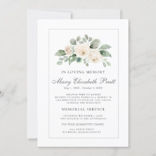 White Rose Watercolor Funeral Service Invitation