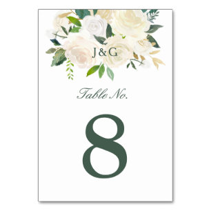White Rose Watercolor Table Number
