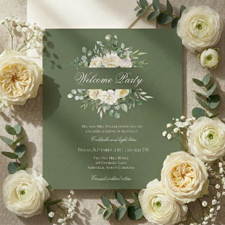 White Rose Watercolor Vineyard Wedding Invitation