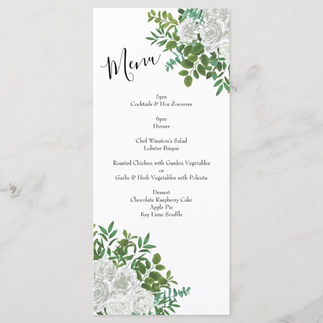 White Rose Wedding Floral Classic Menu (Front)