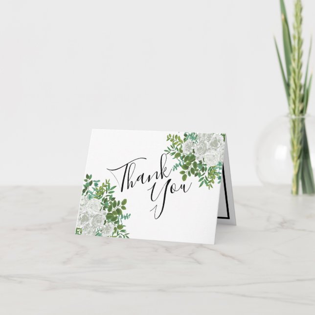 White Rose Wedding Floral Classic Thank You Card (Front)