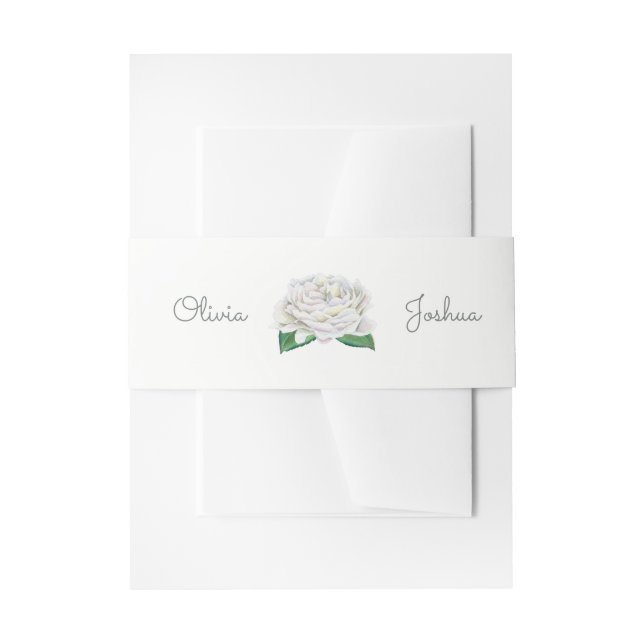 White Rose Wedding Invitation Belly Bands Band (Front Example)