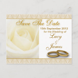 White Rose & Wedding Rings Save The Date Card