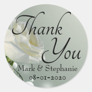 White Rose Wedding Thank You Classic Round Sticker