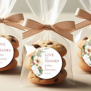 White Rose Wild Strawberry Wedding Thank You Classic Round Sticker