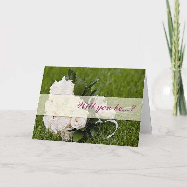 White rose Will you be my bridesmiad card (Front)