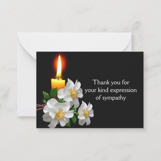 White Rose With Candle After Funeral Thank You Card (Front)