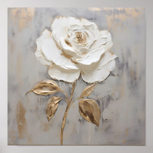 white rose with gold leaf painting poster