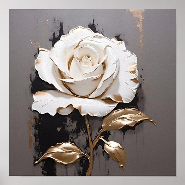 white rose with gold leaf painting poster (Front)