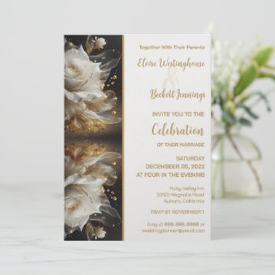 White Rose with Gold Wedding Invitation