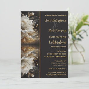 White Rose with Gold Wedding Invitation