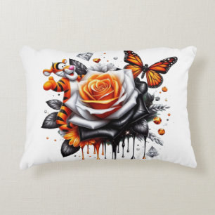 White Rose with Orange Monarch Butterflies and Cut Decorative Cushion