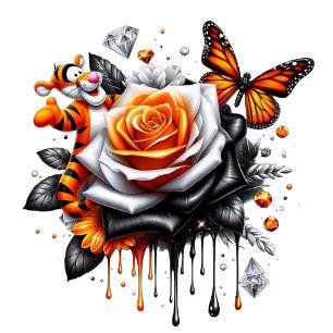 White Rose with Orange Monarch Butterflies and Cut Decorative Cushion