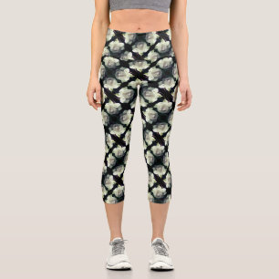 White Rose With Raindrops Abstract Floral Pattern Capri Leggings