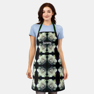 White Rose With Raindrops Pattern Personalised Apron