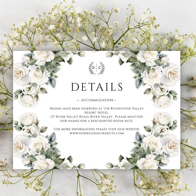 White Rose Wreaths Green Wedding Details Enclosure Card (Creator Uploaded)