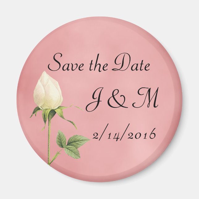 White Rosebud Custom Save the Date Magnet (Front)
