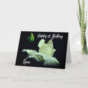White Rosebud Flower Personalised Birthday Card