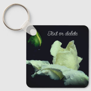 White Rosebud Flower Personalised Key Ring