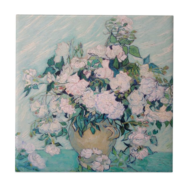 White Roses-1890-Vincent van Gogh  Ceramic Tile (Front)