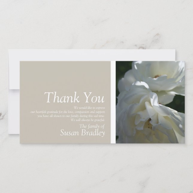 White Roses 3 Sympathy Thank You matching Stamp Card (Front)