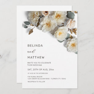 White Roses 3D Flowers Elegant White Wedding Invitation