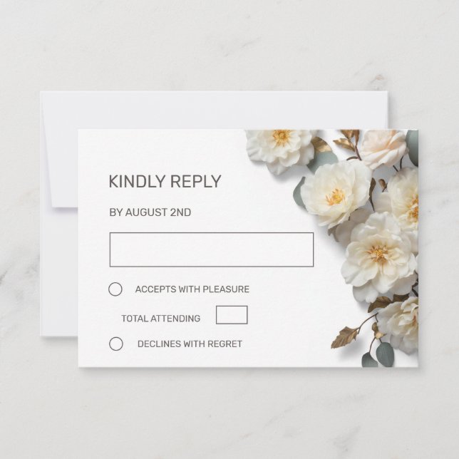 White Roses 3D Flowers RSVP Card (Front)