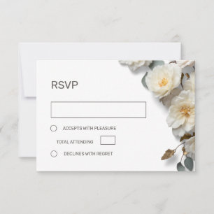 White Roses 3D Flowers RSVP Card