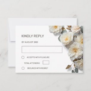 White Roses 3D Flowers RSVP Card