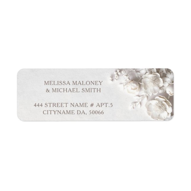 White Roses 3D Flowers |  Wedding Return Address Label (Front)