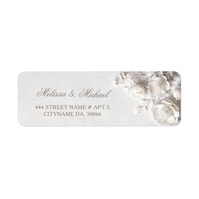 White Roses 3D Flowers |  Wedding Return Address Label (Front)