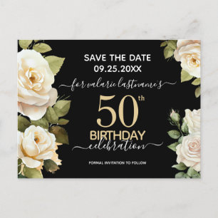 White Roses 50th Birthday Save the Date Postcard