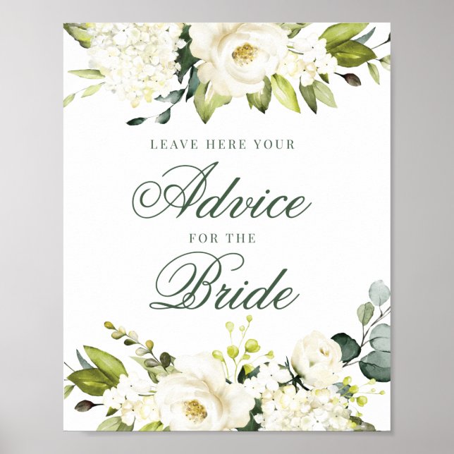 White Roses Advice For The Bride Sign (Front)
