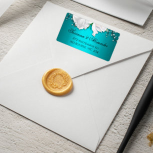 White Roses and Aqua Elegant Wedding Label