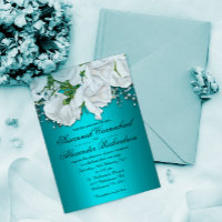 White Roses and Aqua Wedding Invitation